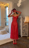 Sexy Red paghetti Straps A-Line Lace Long Party Dress, HZ0319