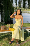 Light Yellow A-Line Straps Long Party Dress Wedding Guest Dress, HZ0319