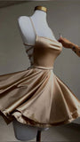 Vintage Straps A-Line Satin Simple Homecoming Dress Mini Birthday Outfits, HZ0319