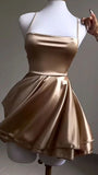 Vintage Straps A-Line Satin Simple Homecoming Dress Mini Birthday Outfits, HZ0319