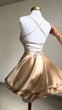 Vintage Straps A-Line Satin Simple Homecoming Dress Mini Birthday Outfits, HZ0319