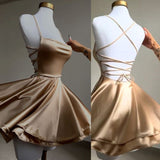 Vintage Straps A-Line Satin Simple Homecoming Dress Mini Birthday Outfits, HZ0319