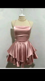 Pink Straps A-Line Satin Simple Homecoming Dress Mini Birthday Outfits, HZ0319