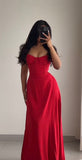 Red A-Line Straps Long Party Dress Wedding Guest Dress, HZ0319
