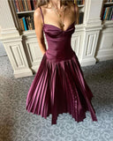 Elegant A-Line Straps Satin Long Party Dress Wedding Guest Dress, HZ0319
