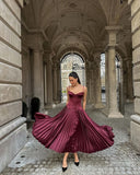 Elegant A-Line Straps Satin Long Party Dress Wedding Guest Dress, HZ0319