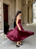 Elegant A-Line Straps Satin Long Party Dress Wedding Guest Dress, HZ0319