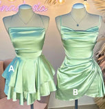 Green Straps A-Line Satin Simple Homecoming Dress Mini Birthday Outfits, HZ0319