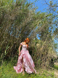 Pink Off Shoulder A-Line Satin Long Party Dress Birthday Outfits, HZ0319