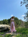 Pink Off Shoulder A-Line Satin Long Party Dress Birthday Outfits, HZ0319