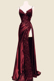 Wine Red Spaghetti Straps Sheath Long Formal Party Dress, HZ0319