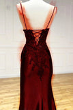 Wine Red Spaghetti Straps Sheath Long Formal Party Dress, HZ0319