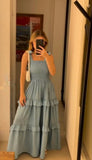 Blue Straps A-Line Long Party Dress Fashion Vacation Dress, HZ0319