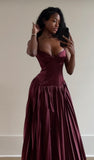 Elegant A-Line Straps Satin Long Party Dress Wedding Guest Dress, HZ0319
