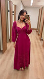 Fuchsia Long Sleeves A-Line Long Party Dress Fashion Vacation Dress, HZ0319