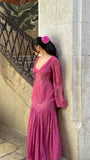 Fuchsia Long Sleeves V Neck Lace Long Party Dress Fashion Vacation Dress, HZ0319