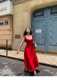 Red Straps A-Line Long Party Dress Fashion Vacation Dress, HZ0319