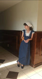 Elegant Navy V Neck Sheath Polka Dots Lace Long Party Dress, HZ0319