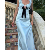 Light Blue Straps A-Line Satin Long Party Dress Wedding Guest Dress, HZ0319