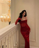 Charming Red Spaghetti Straps Mermaid Long Evening Party Dress, HZ0319