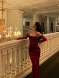 Charming Red Spaghetti Straps Mermaid Long Evening Party Dress, HZ0319