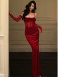 Charming Red Spaghetti Straps Mermaid Long Evening Party Dress, HZ0319