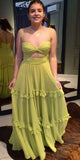 Green Spaghetti Straps A-Line Graduation Dress Long Party Dress, HZ0319
