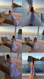 Elegant Lilac Straps A-Line Long Party Dress Birthday Outfits, HZ0319
