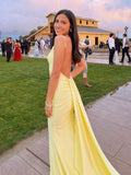 Yellow Straps Backless Mermaid Satin Long Party Dress, HZ0319