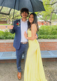 Yellow Straps Backless Mermaid Satin Long Party Dress, HZ0319