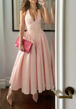 Pink Halter A-Line Long Party Dress Lovely Birthday Outfits, HZ0319