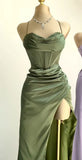 Sage Green Straps Sheath Long Formal Prom Dress Simple Occasion Dress, HZ0319