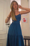 Blue Straps A-Line Long Party Dress Wedding Guest Dress, HZ0319