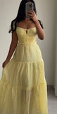 Yellow A-Line Fashion Vacation Dress Long Party Dress, HZ0319