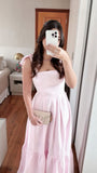 Pink Straps A-Line Long Party Dress Wedding Guest Dress, HZ0319