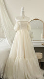 Off Shoulder Ivory A-Line Chiffon Long Party Dress Birthday Dress, HZ0319