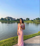 Pink Spaghetti Straps Backless Sheath Long Party Dress, HZ0319