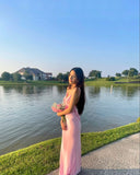 Pink Spaghetti Straps Backless Sheath Long Party Dress, HZ0319