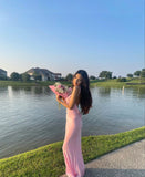 Pink Spaghetti Straps Backless Sheath Long Party Dress, HZ0319