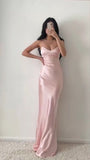 Light Pink Straps Mermaid Satin Long Party Dress Bridesmaid Dress, HZ0319