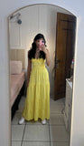 Yellow V Neck Straps A-Line Long Party Dress Vacation Dress, HZ0319