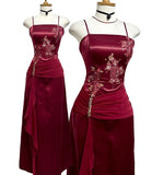 Wine Red Spaghetti Straps Appliques Sheath Long Formal Evening Party Dress, HZ0319