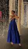 Blue V Neck Straps A-Line Long Party Dress Vacation Dress, HZ0319