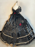 Black Off Shoulder A-Line Lace Satin Birthday Ball Gown Quinceanera Dress, HZ0319