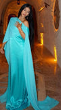 Modest Blue Sheath Satin Long Formal Party Dress , HZ0319