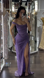 Purple Off Shoulder Sheath Split Long Party Dress Evening Gown, HZ0319