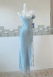 Light Blue Straps Sheath Long Party Dress Birdesmaid Dress, HZ0319