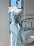 Light Blue Straps Sheath Long Party Dress Birdesmaid Dress, HZ0319