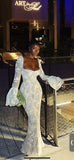 Elegant Long Sleeves Lace Mermaid Long Party Dress Evening Dress, HZ0319