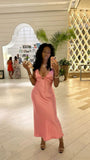 Pink V Neck Straps Sheath Long Party Dress Bridesmaid Dress, HZ0319